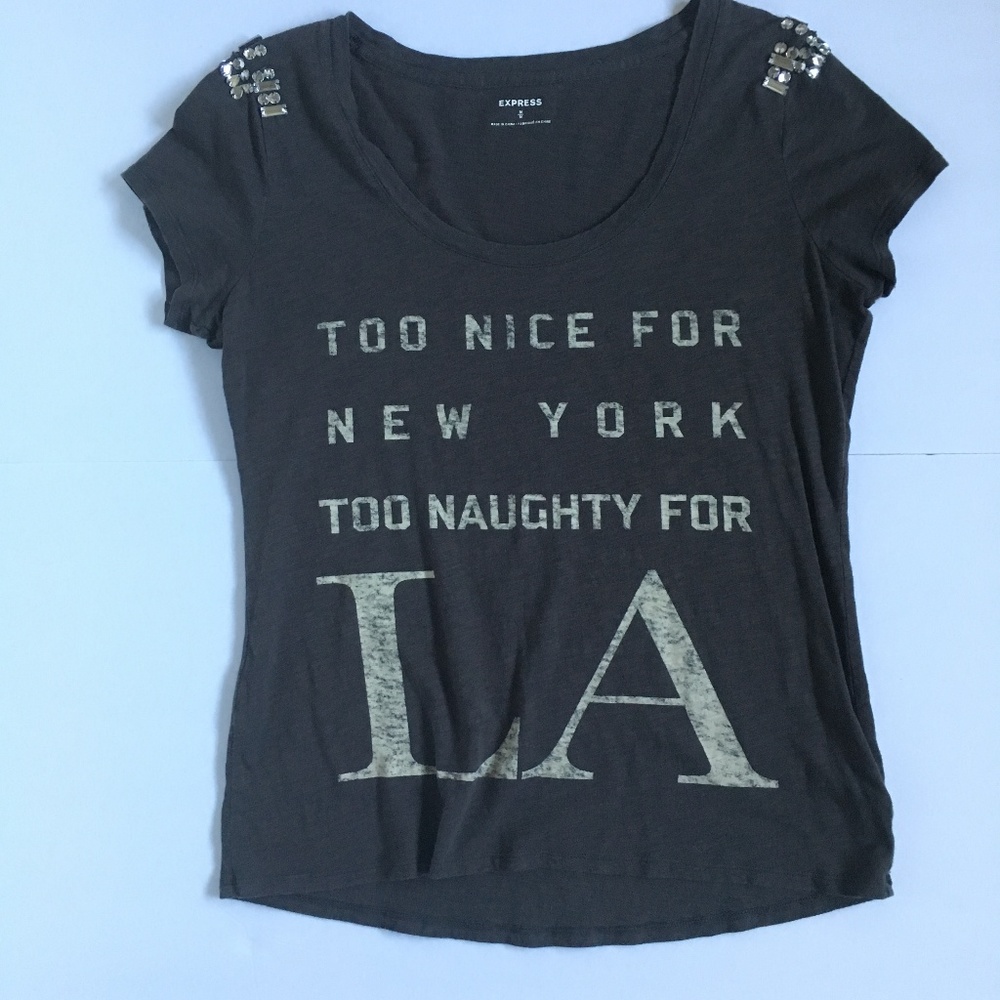 🏈 3/$15 Express graphic t-shirt grey w crystals